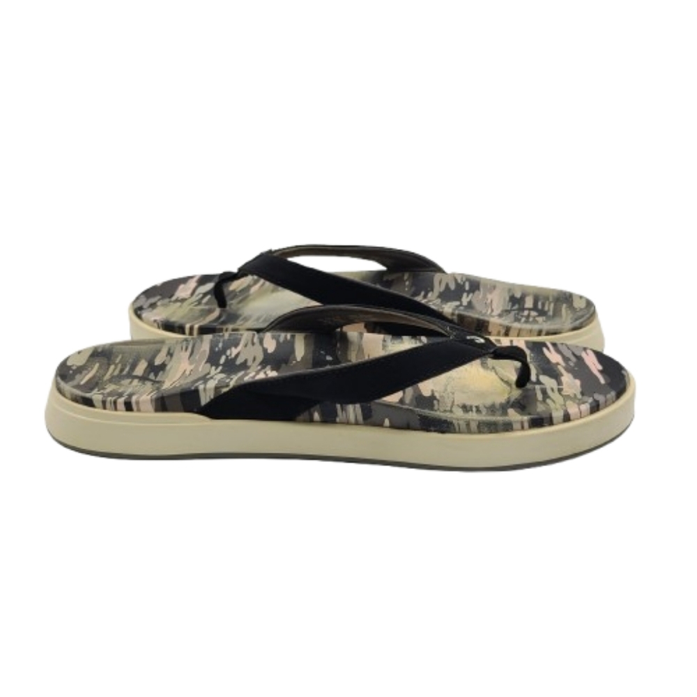 OluKai Nua Pio Camo Flip Flop Sandals Size 10 Black White Gray - Picture 8 of 10